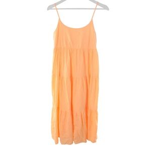 SO Goods for Life Tiered Midi Dress Tie Back Cotton Size M Orange